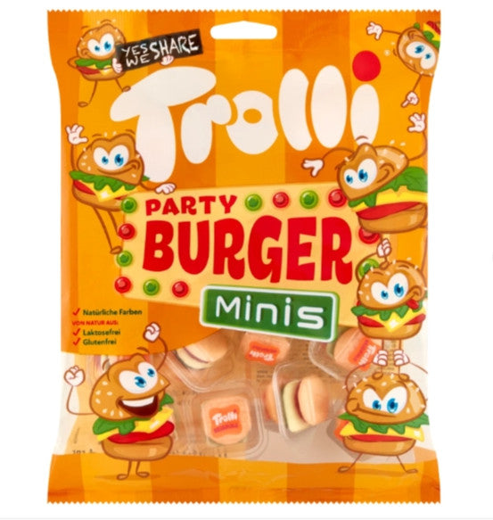Trolli Party Burger Minis - Busta con Caramelle Gommose Assortite a Forma di Mini Hamburger