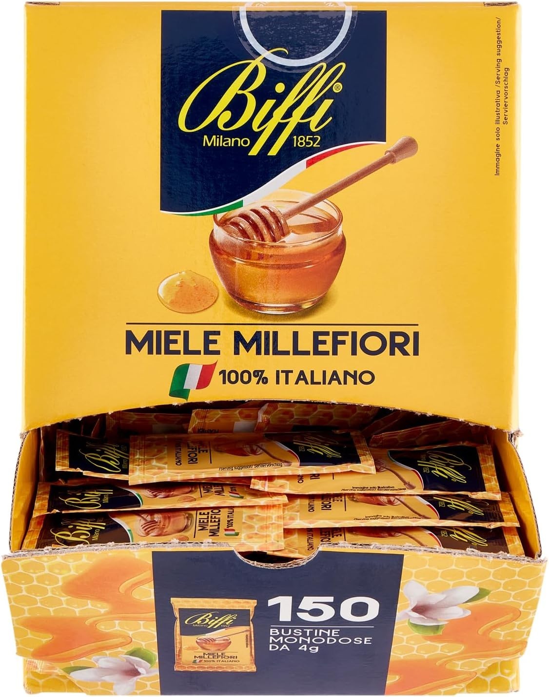 Biffi - Miele Millefiori 100% Italiano Espositore 150 Bustine Monodose da 4g