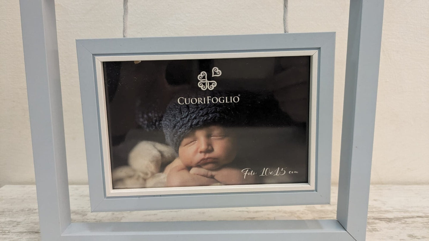 Portafoto CuoriFoglio da Tavolo in Legno - Cornice Celeste per Bambini