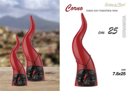 Corno Rosso e Maschera di Pulcinella 25 cm - Statuetta Decorativa in Ceramica Giardini di Marzo