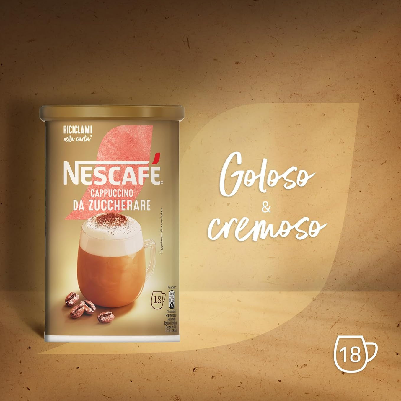 Nescafé Cappuccino Da Zuccherare Solubile in Barattolo - 18 Tazze