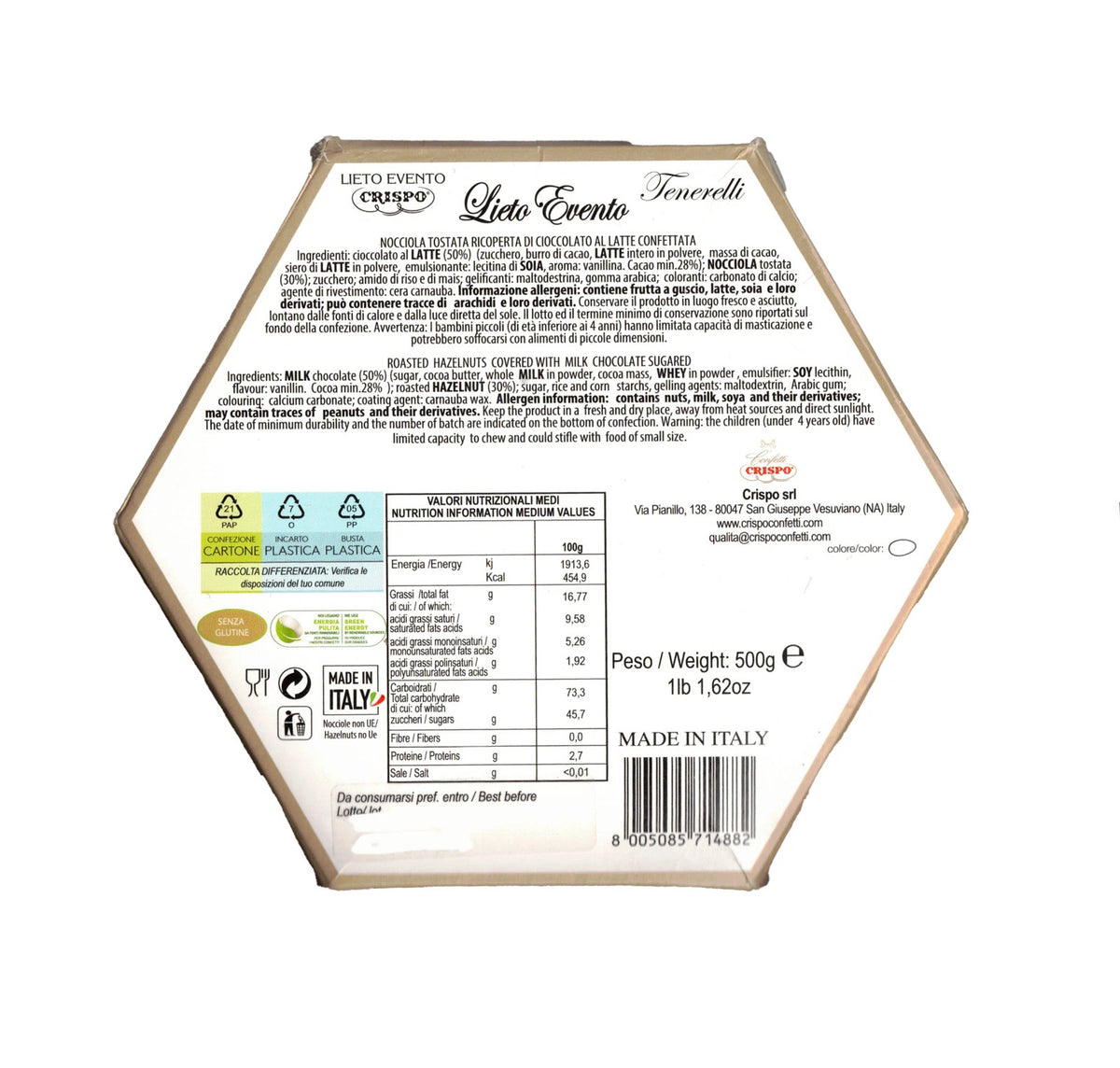 Confetti Crispo - Tenerelli Lieto Evento Bianchi con Nocciola e Cioccolato 500 g