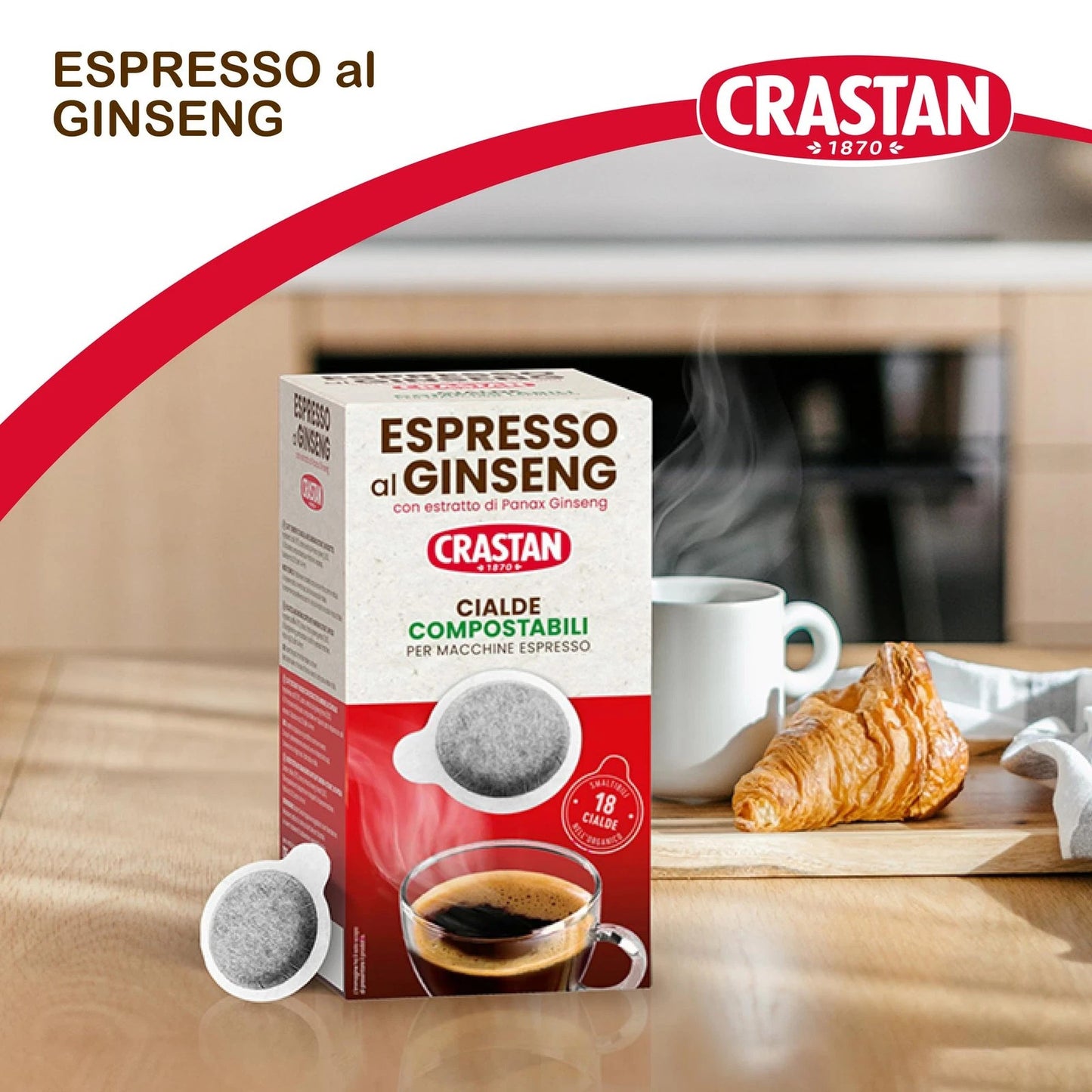 Crastan Espresso al Ginseng in Cialde Compostabili - Confezione da 18 Cialde