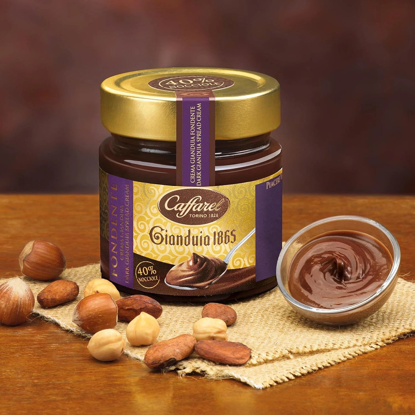 Caffarel Gianduia 1865 - Crema Gianduja Fondente con 40% di Nocciole in Vasetto di Vetro