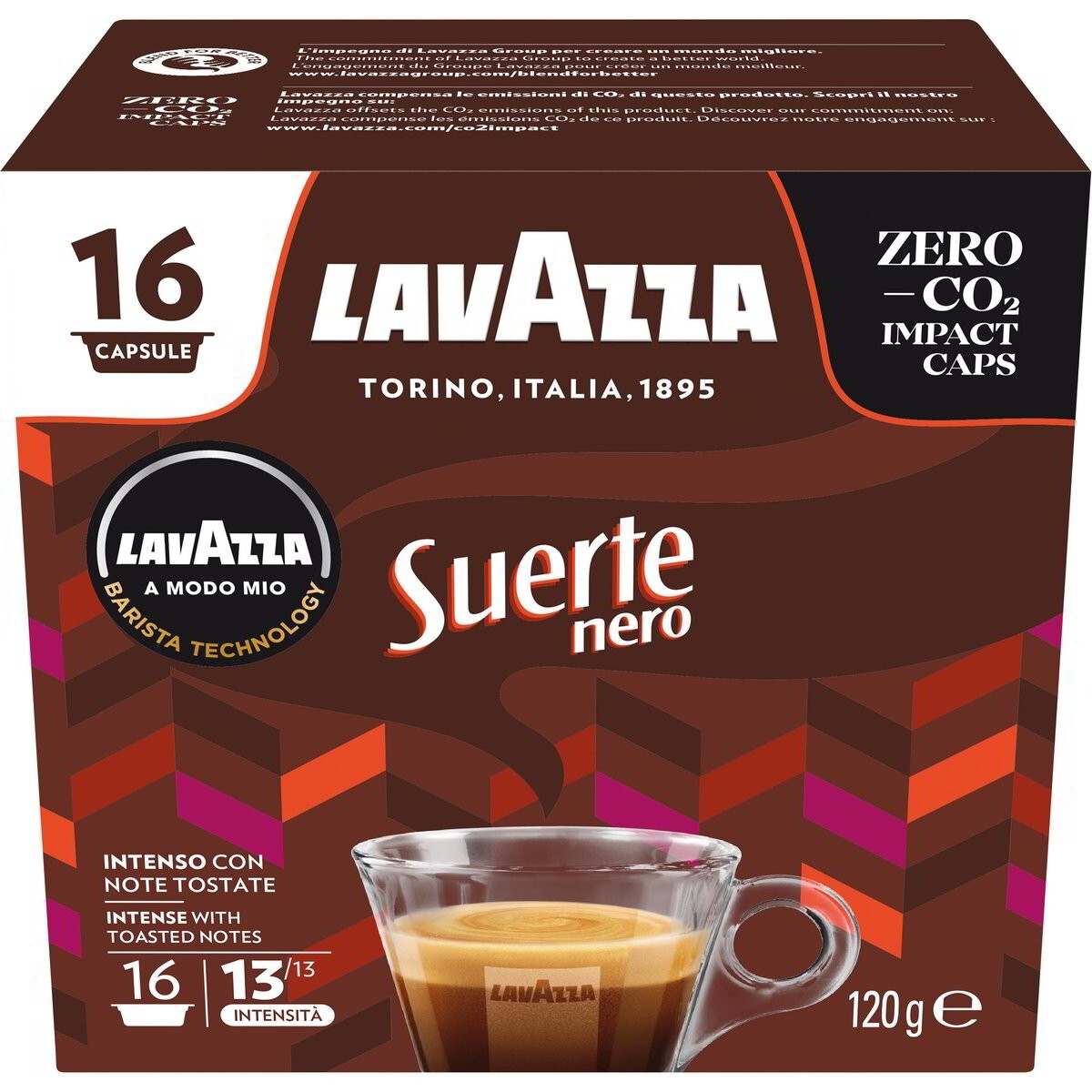 Lavazza Capsule A Modo Mio Suerte Nero - Confezione da 16 Capsule (120g)