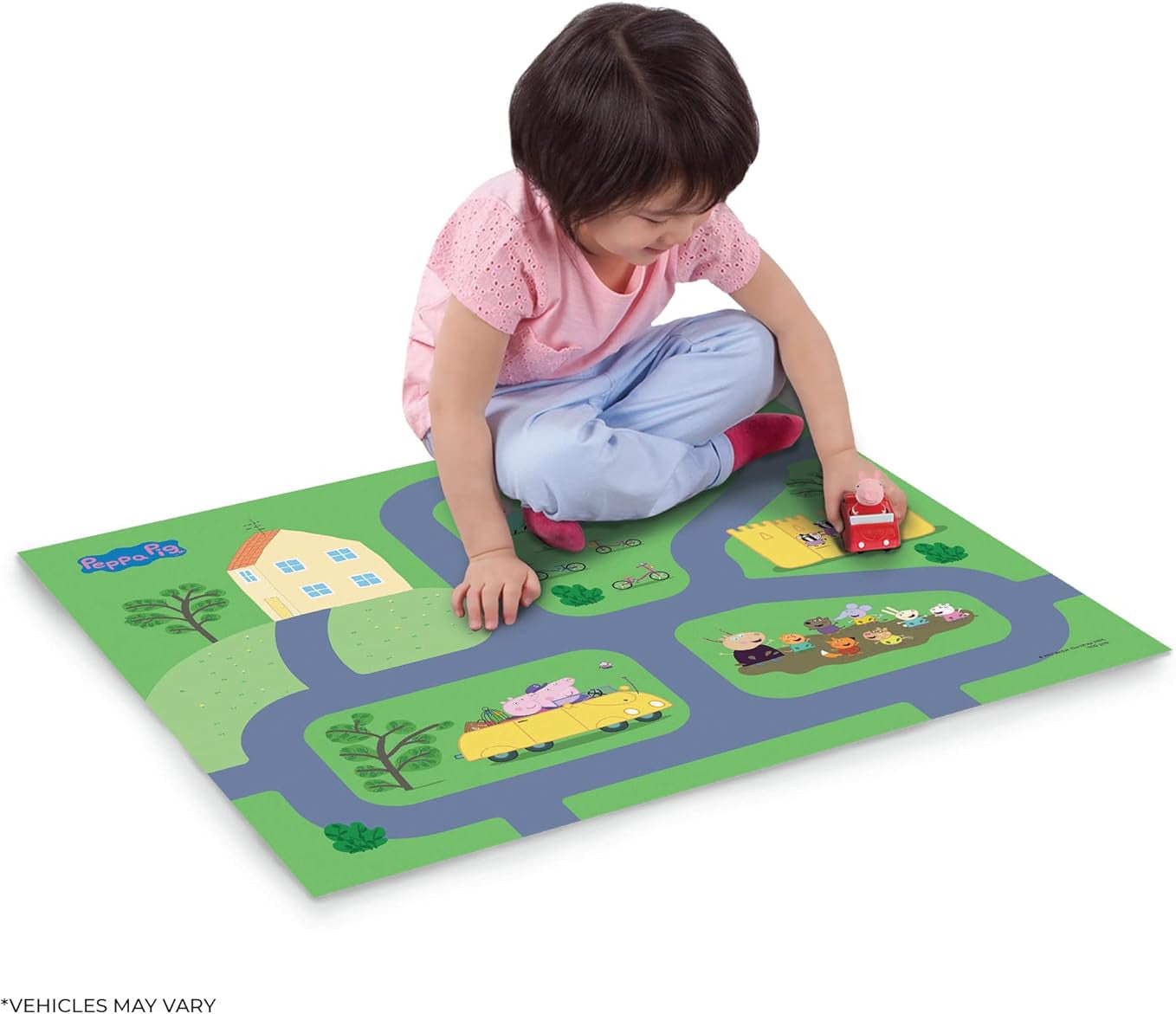 PEPPA PIG MEGAMAT Tappeto Gomma Grande 9 pezzi MACCHINA PEPPA inclusa Auto Rossa