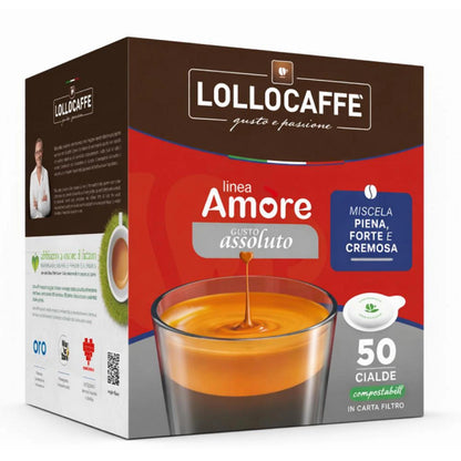 Lollo Caffè Linea Amore Gusto Assoluto Cialde Compostabili ESE 44 mm - Confezione da 50 Cialde
