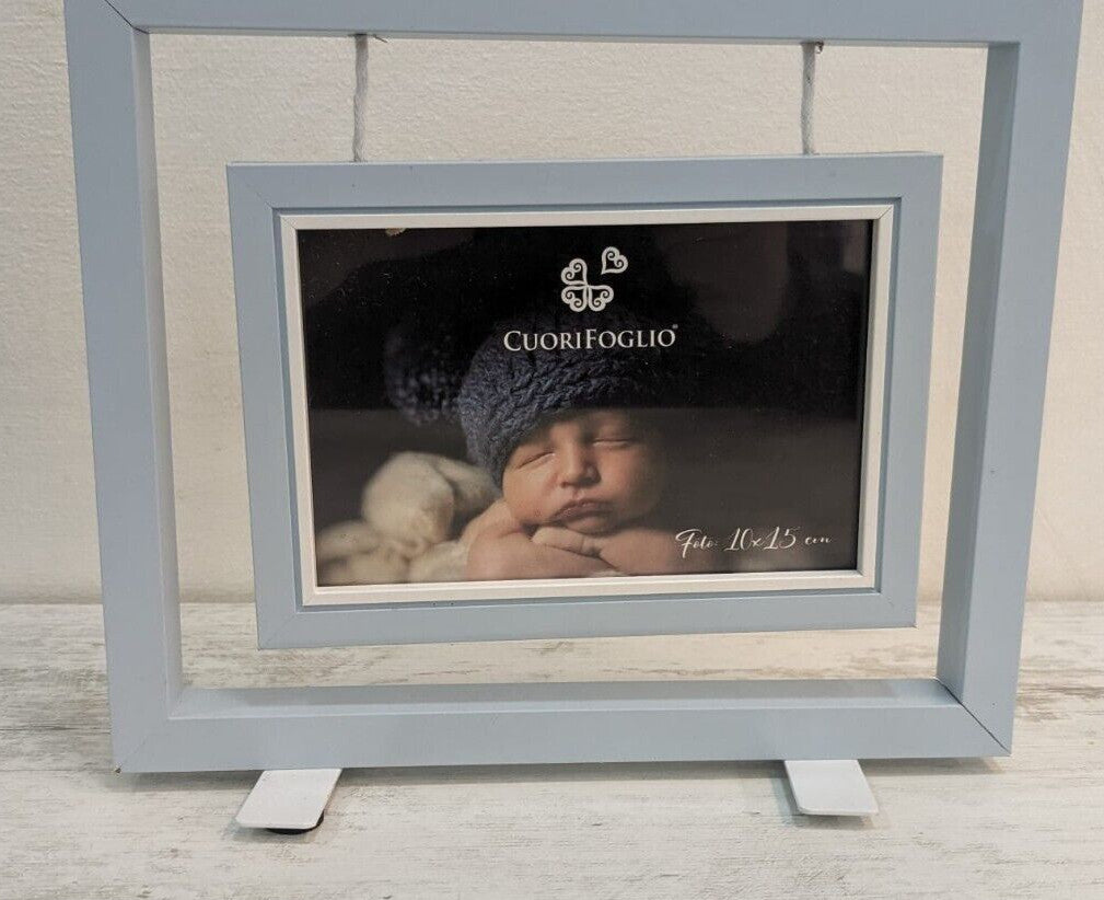 Portafoto CuoriFoglio da Tavolo in Legno - Cornice Celeste per Bambini