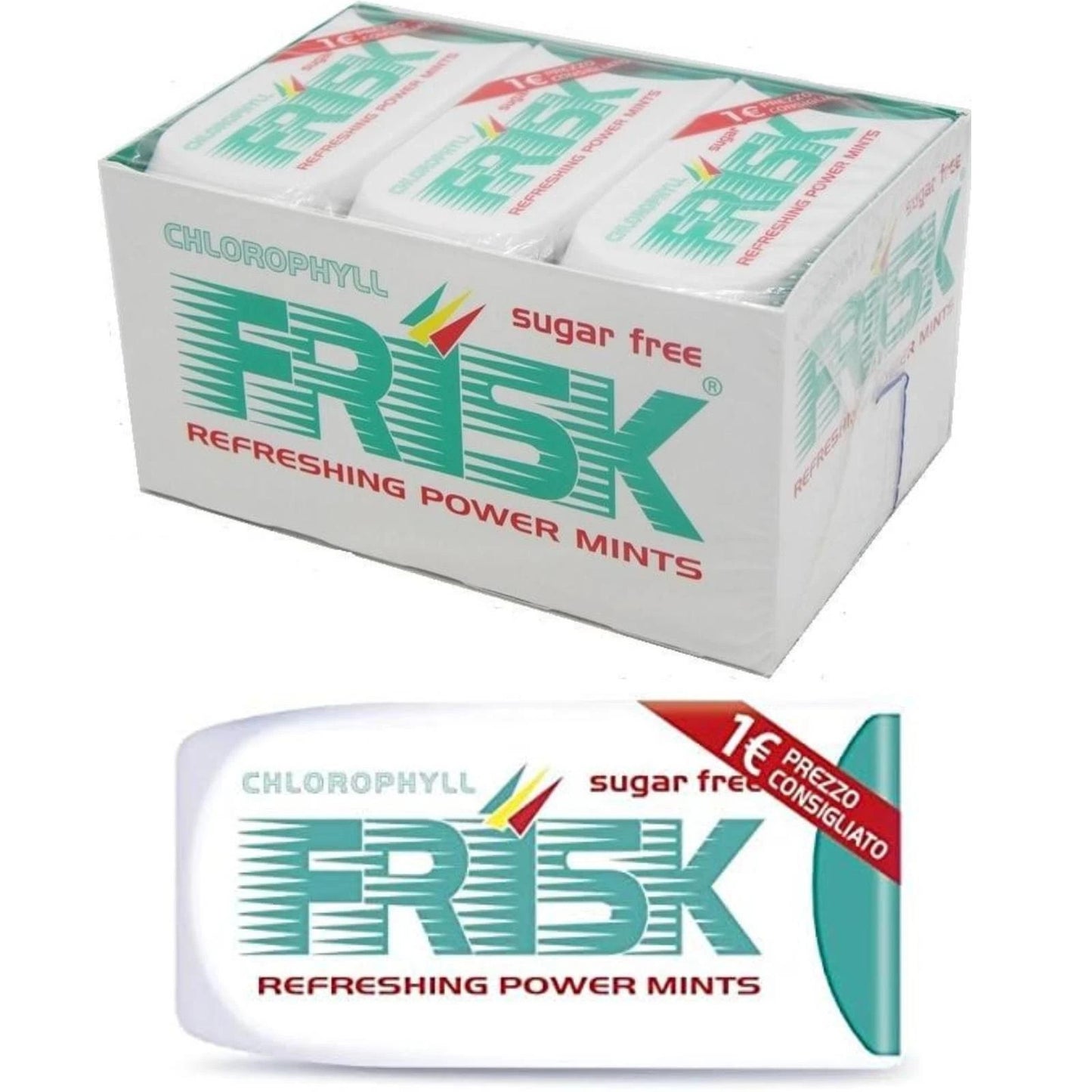 Frisk Chlorophyll - Box Espositore 12 pz con Astucci di Caramelle Menta Clorofilla Senza Zucchero