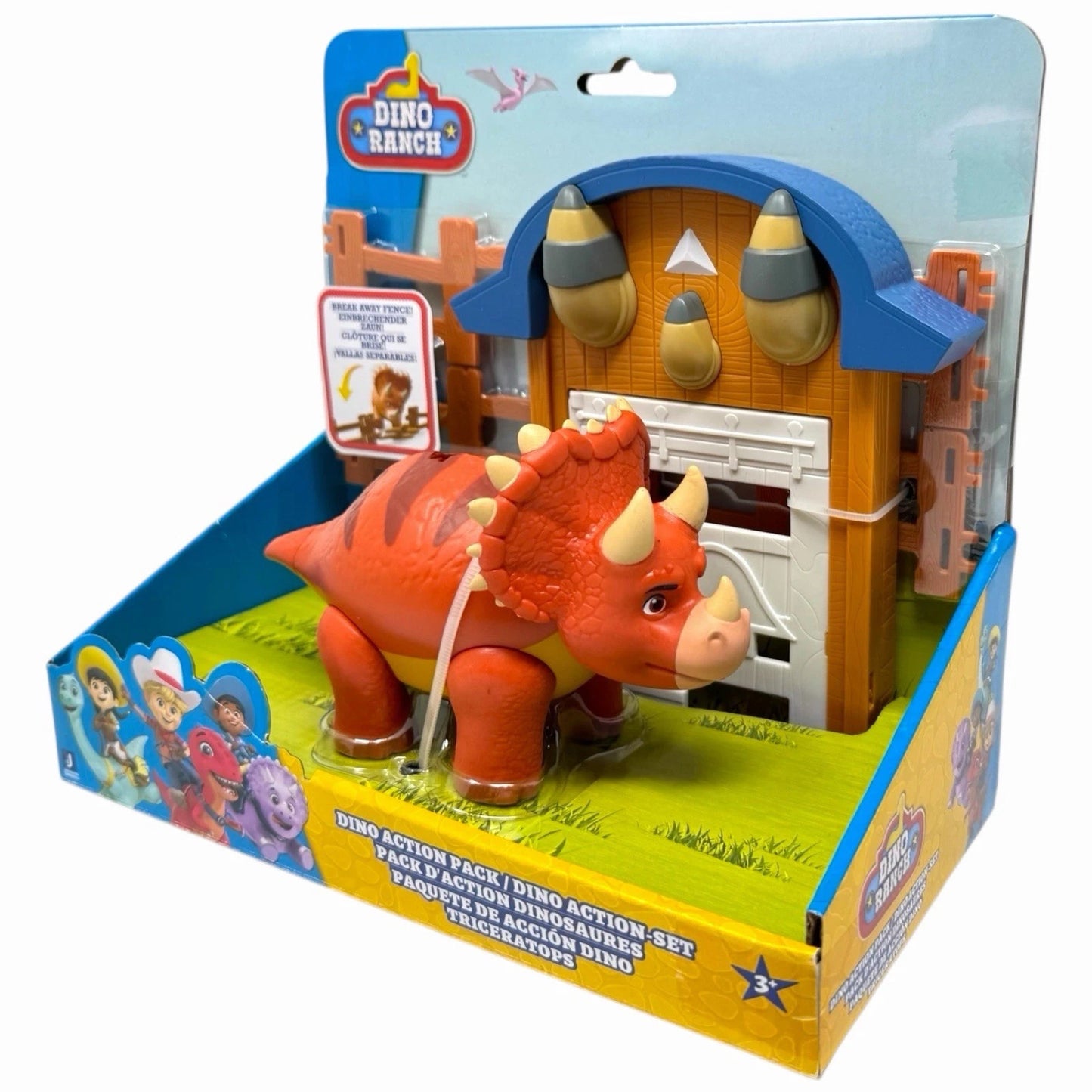 Dino Ranch Action Pack Triceratops - Dinosauro Giocattolo con Recinto
