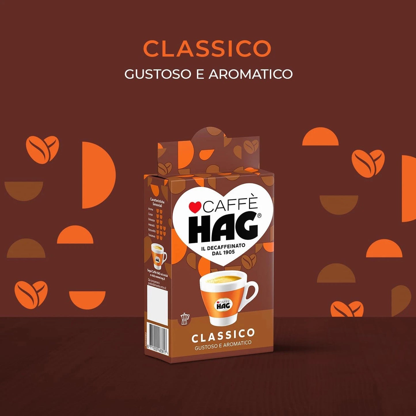 HAG Classico Caffè Macinato Decaffeinato per Moka - Confezione da 250g