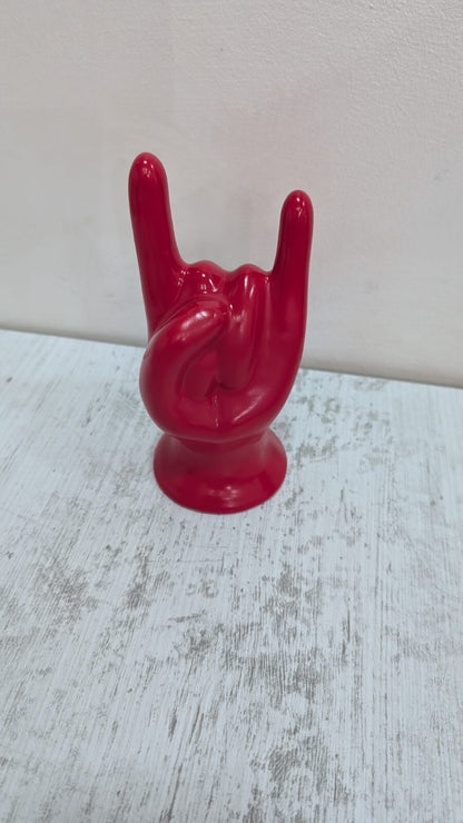 Scultura in Ceramica Rossa a Forma di Mano - Gesto Malocchio Corne