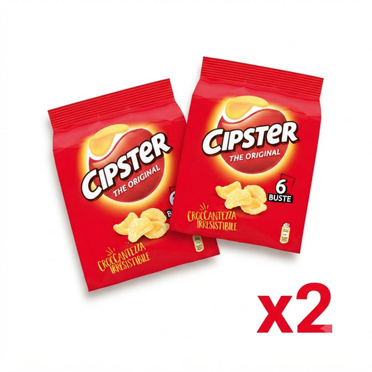Set di 2 confezioni di snack Cipster The Original, ciascuna con 6 buste, su sfondo neutro
