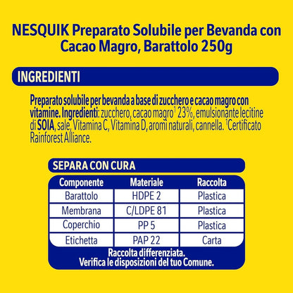 Nestlé Nesquik Solubile 250 gr in Polvere per Latte - Barattolo