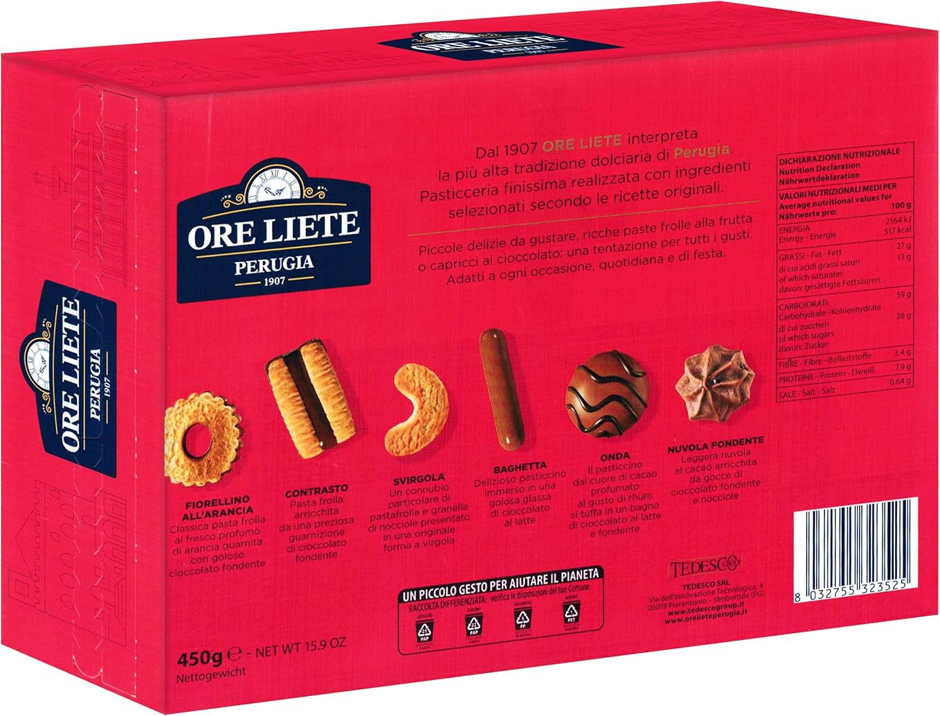 Ore Liete Perugia 450 g- La Pasticceria Assortita in Confezione Regalo Rossa