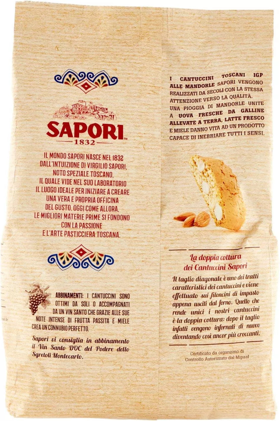 Sapori Cantuccini Toscani IGP Alle Mandorle - Busta Scorta 600g
