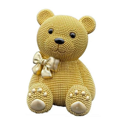 Orsetto Decorativo Oro – Statuetta Elegante con Fiocco 15x20
