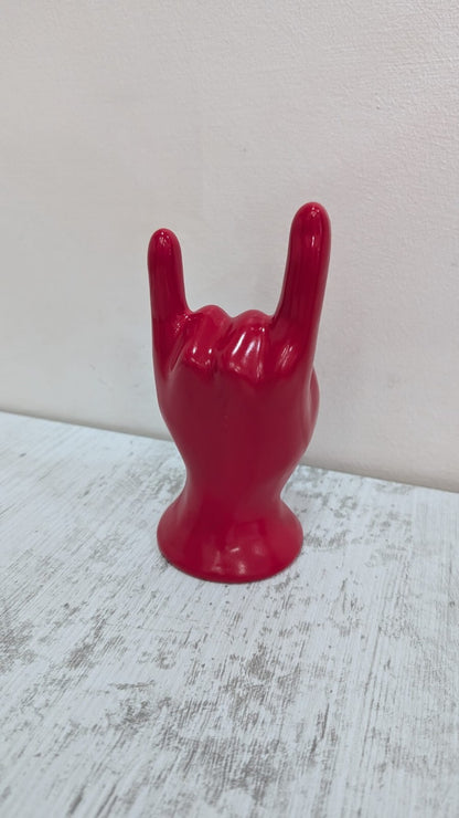 Scultura in Ceramica Rossa a Forma di Mano - Gesto Malocchio Corne