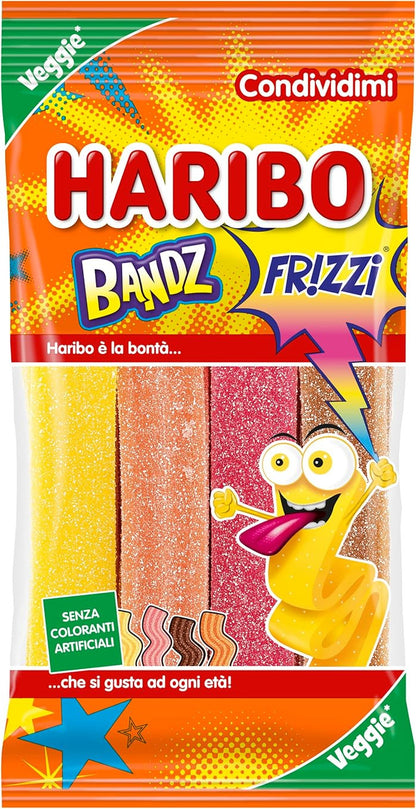 Haribo Bandz Frizzi - Busta Caramelle Gommose Frizzanti e Colorate Veggie
