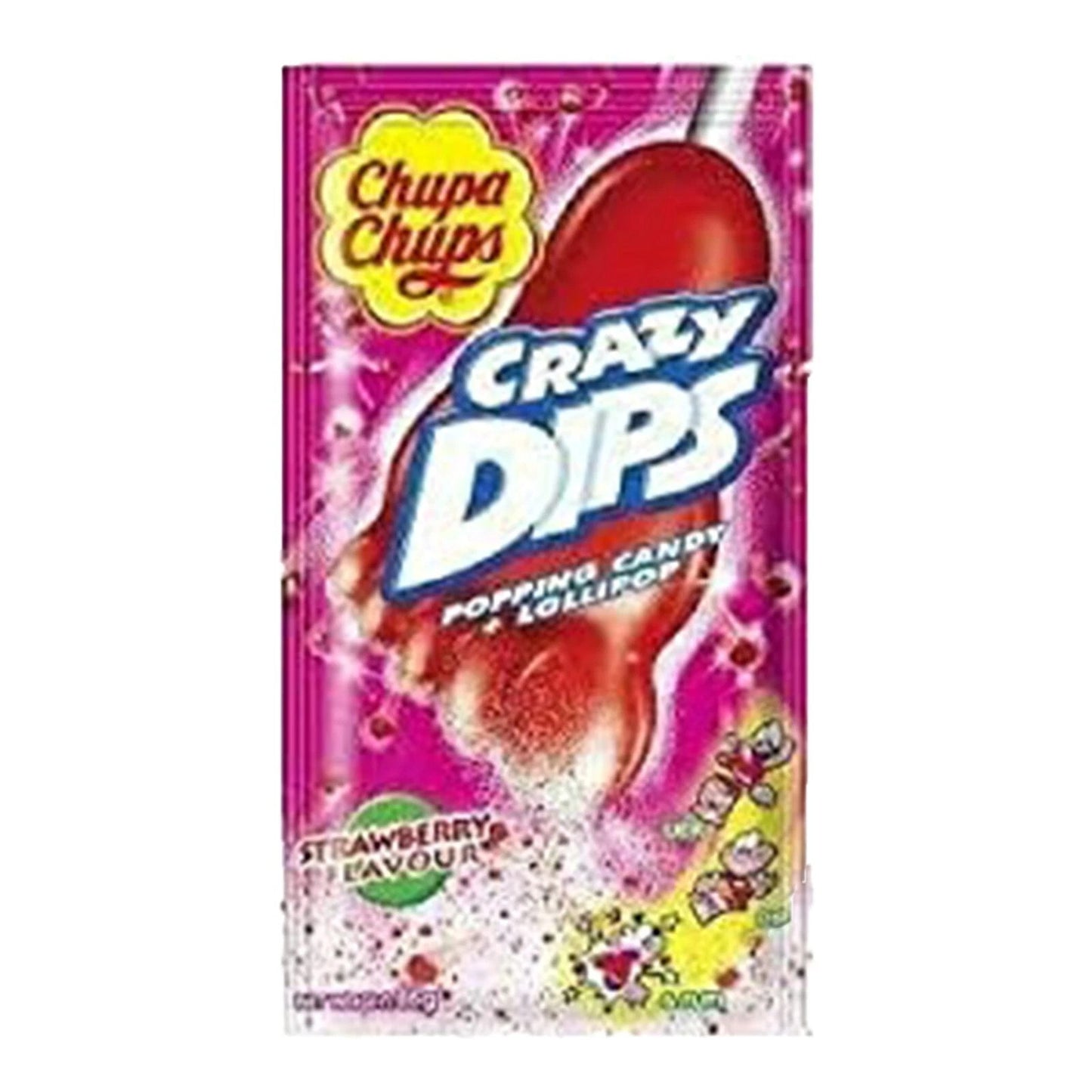 Chupa Chups Crazy Dips Fragola - Box Espositore con Lecca Lecca e Caramelle Frizzanti Poppin' Candy