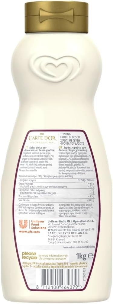 Carte d'Or Professional - Topping Frutti di Bosco in Flacone da 1kg per Gelati e Dessert