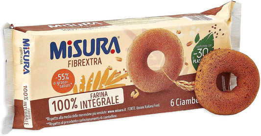 Confezione di Misura Fibrextra Ciambelline Integrali con una soffice ciambellina mostrata in primo piano su sfondo neutro