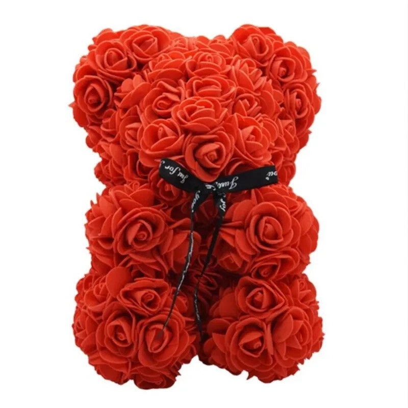 Teddy Rose 20 cm Rosso - Orsetto di Rose Artificiali Rosse con Nastro Decorativo