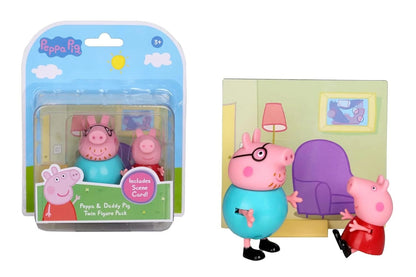 Peppa Pig - Twin Figure Pack con Peppa & Papà Pig e Scene Card (Daddy Pig)