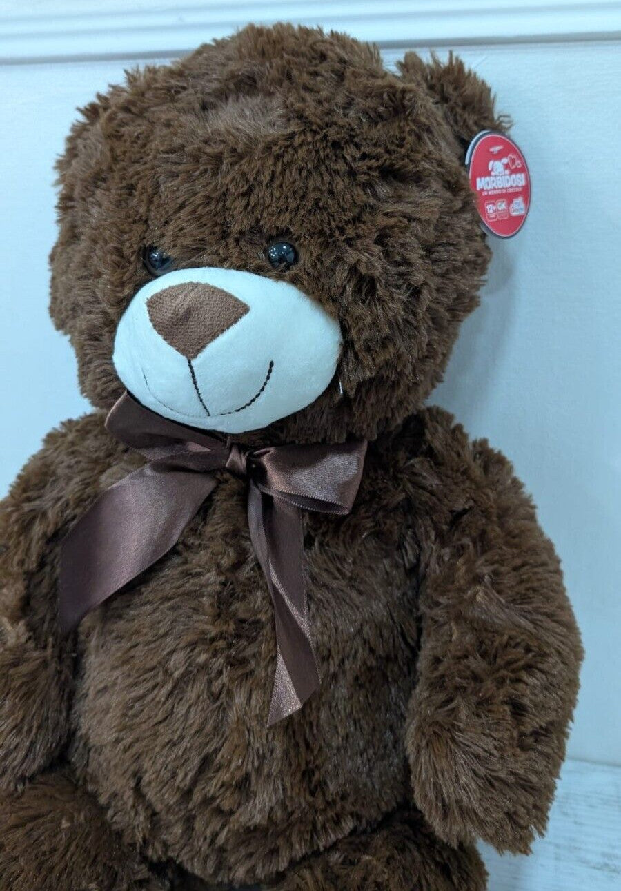 Orsacchiotto di Peluche Marrone con Fiocco e Dettagli Bianchi