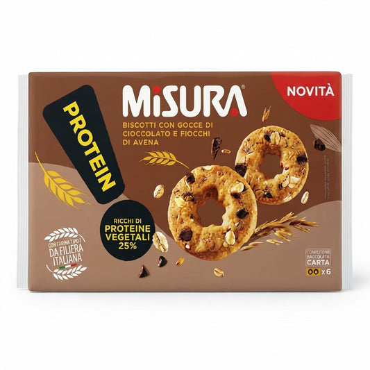 Misura Biscotti Protein con Gocce di Cioccolato e Fiocchi Avena Ricchi Proteine