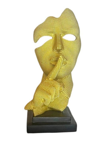 Statua Decorativa “Silenzio” Oro – Scultura Moderna su Base Nera