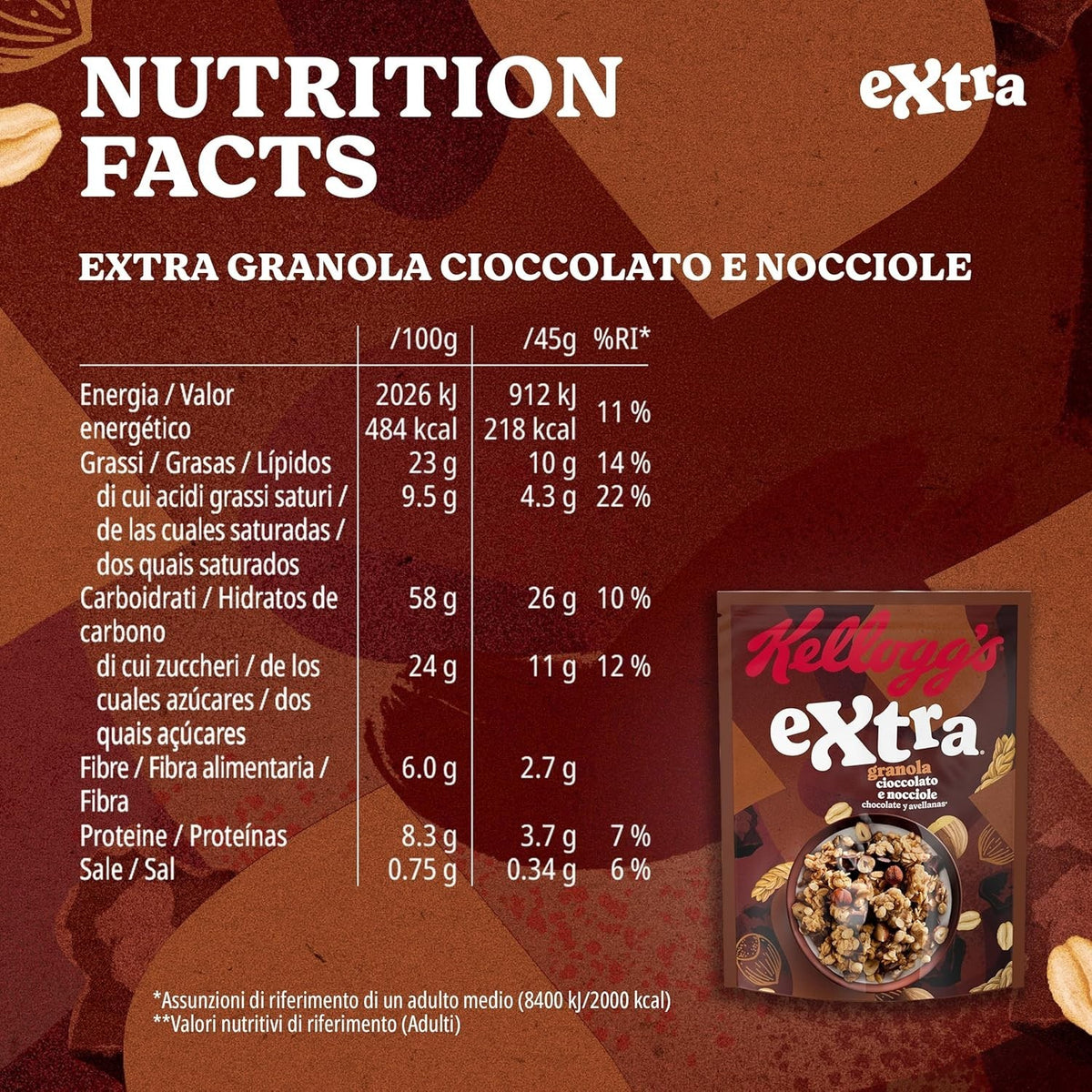 Kellogg’s Extra Granola Cioccolato e Nocciole - Cereali Croccanti con Cioccolato