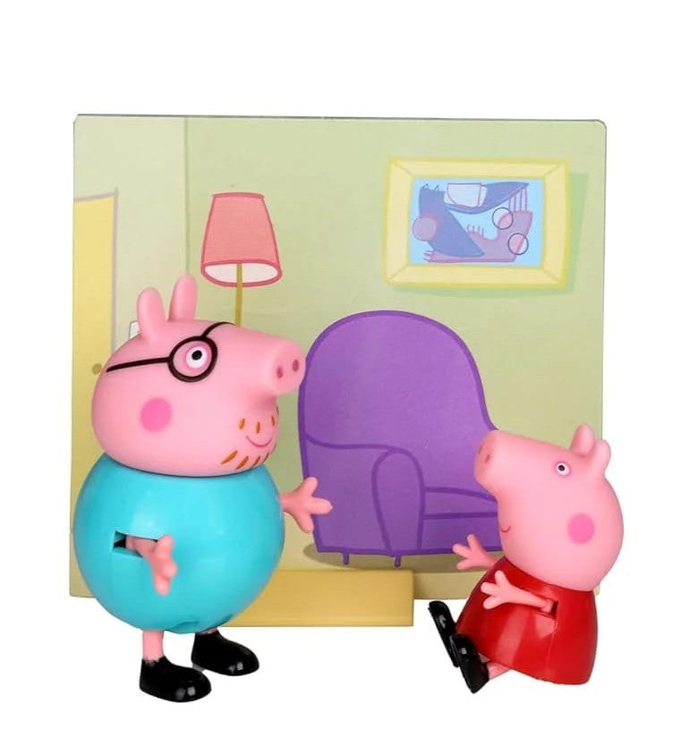 Peppa Pig - Twin Figure Pack con Peppa & Papà Pig e Scene Card (Daddy Pig)