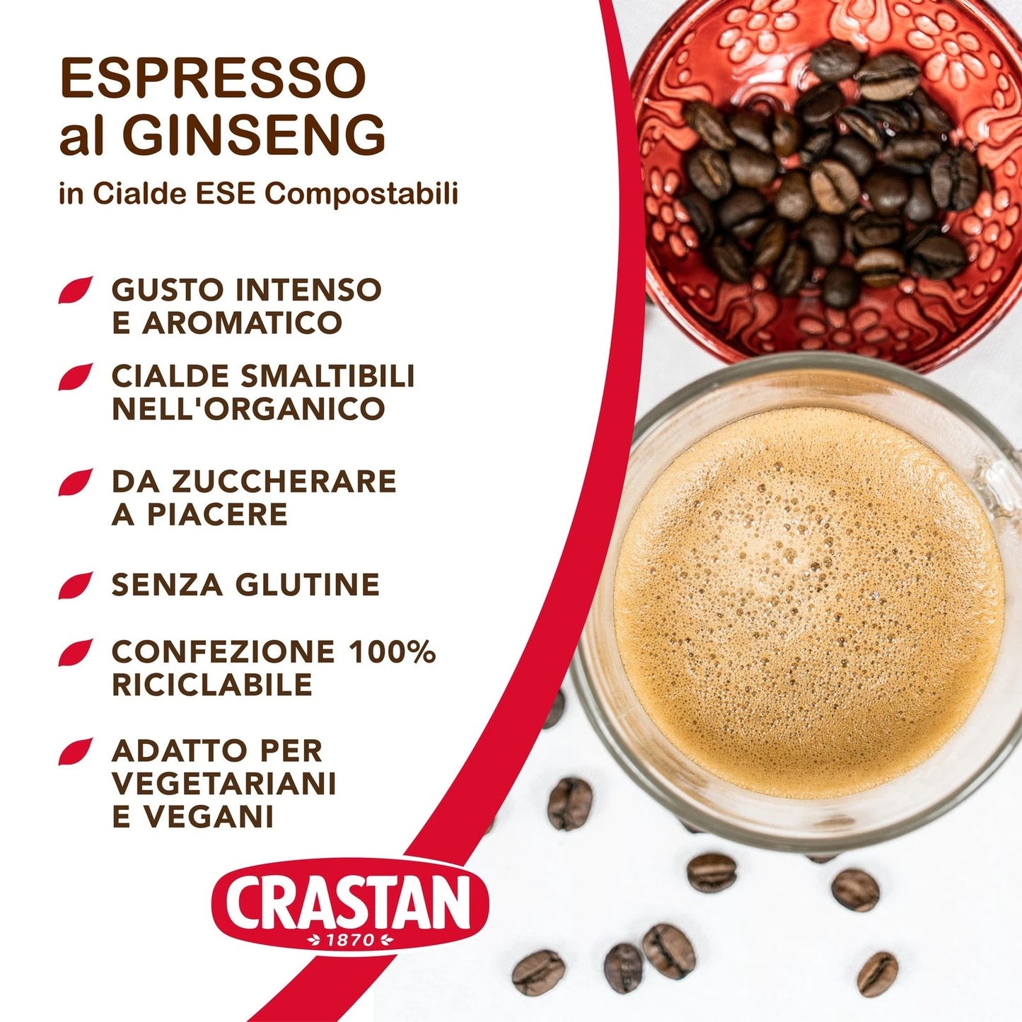 Crastan Espresso al Ginseng in Cialde Compostabili - Confezione da 18 Cialde