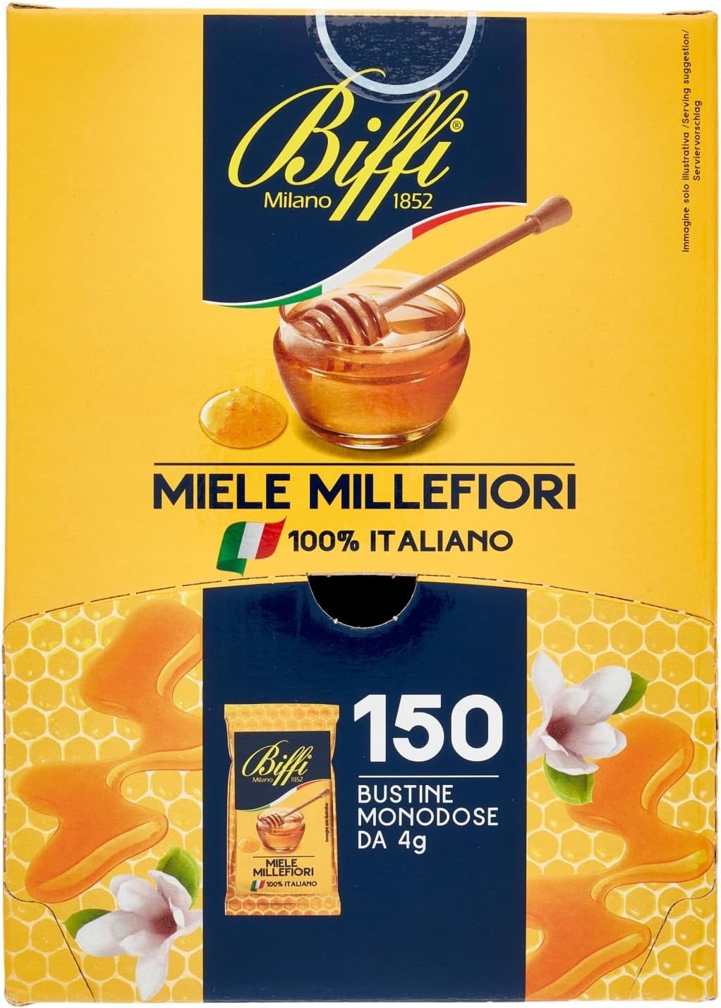 Biffi - Miele Millefiori 100% Italiano Espositore 150 Bustine Monodose da 4g
