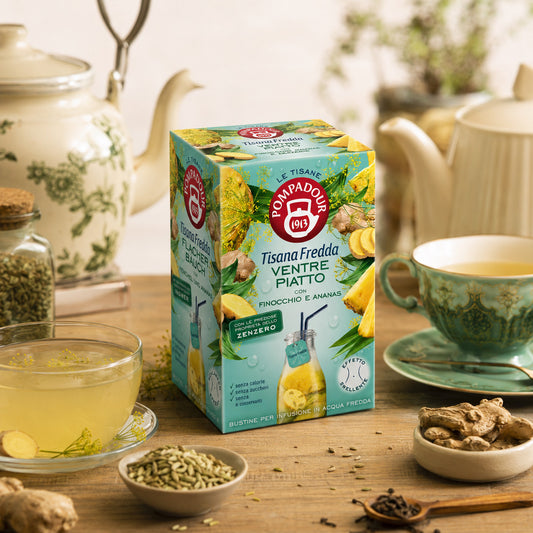 Pompadour Tisana Fredda Ventre Piatto con Finocchio, Ananas e Zenzero - Bustine per Infusione in Acqua Fredda