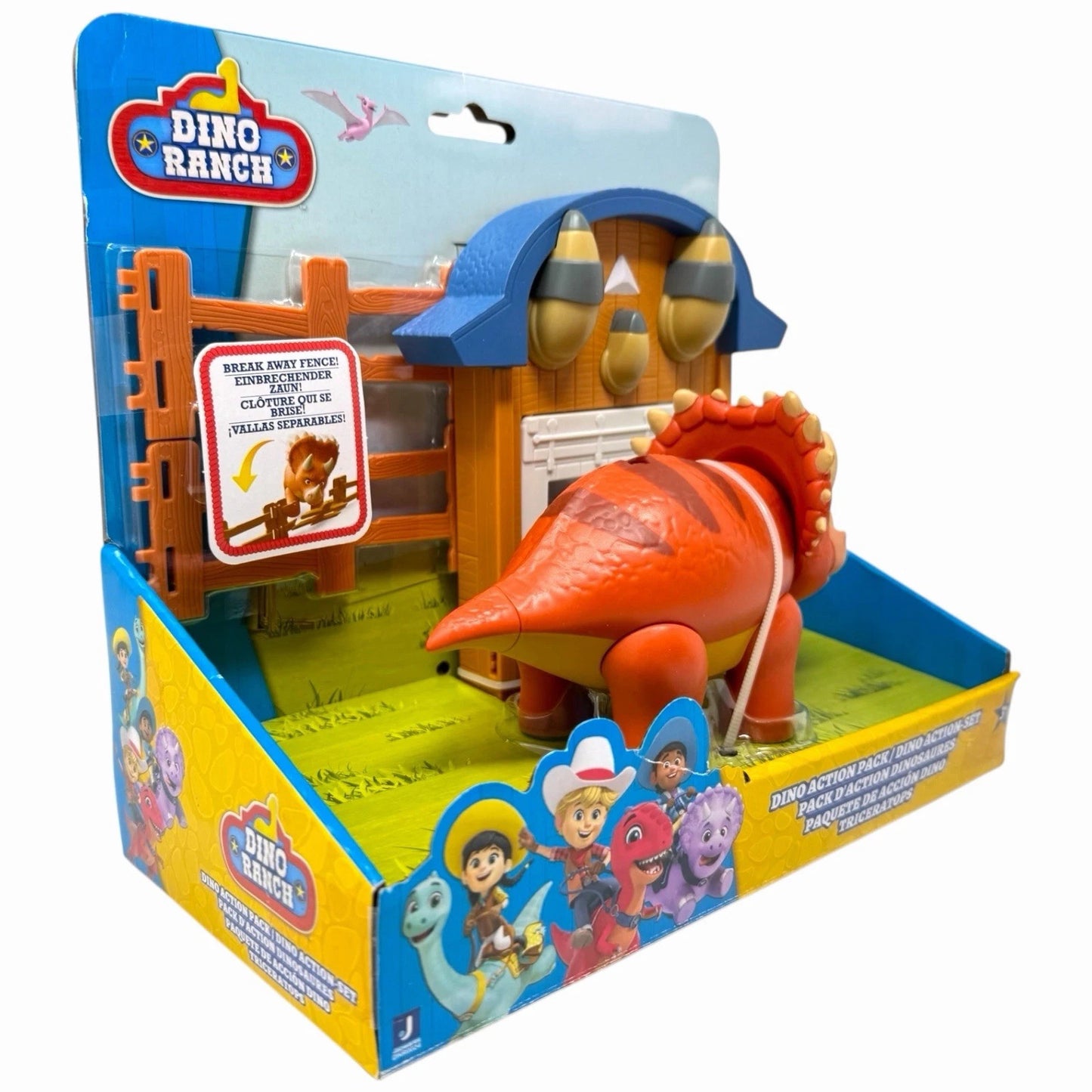 Dino Ranch Action Pack Triceratops - Dinosauro Giocattolo con Recinto