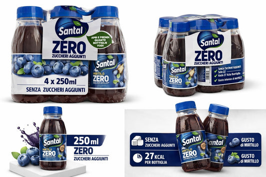 Santal Succo di Frutta Mirtillo Senza Zuccheri Zero 6 Bottiglie da 250 ml