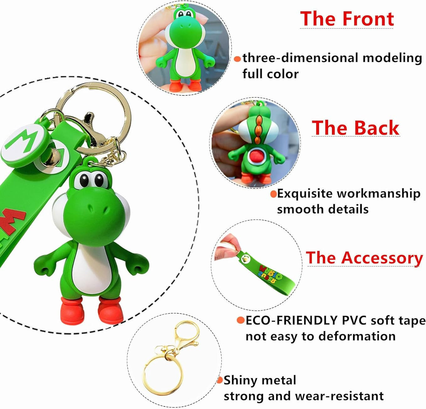 Super Mario Yoshi Verde - Portachiavi in Silicone 3D con Ciondolo
