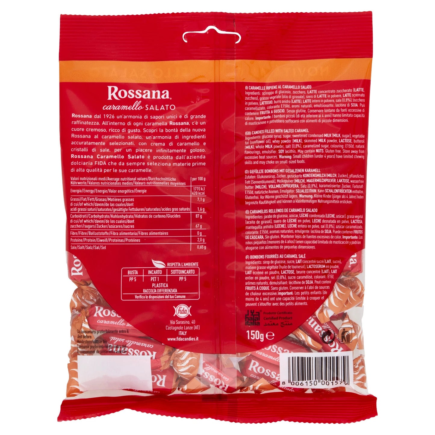 Caramelle Rossana Caramello Salato - Busta Caramelle Finissima Ripiena 150g
