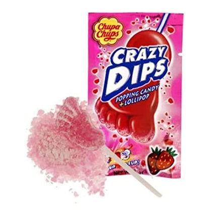 Chupa Chups Crazy Dips Fragola - Box Espositore con Lecca Lecca e Caramelle Frizzanti Poppin' Candy