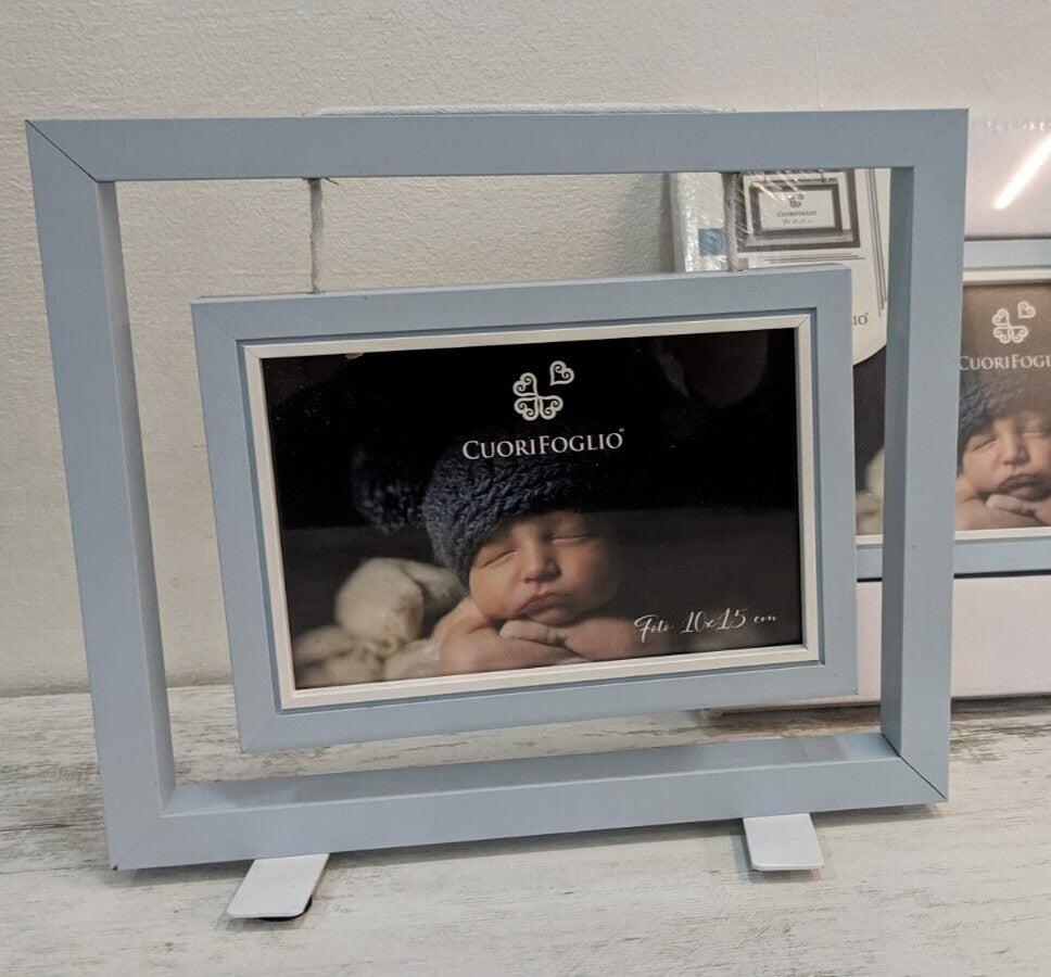 Portafoto CuoriFoglio da Tavolo in Legno - Cornice Celeste per Bambini