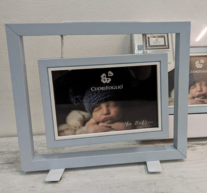 Portafoto CuoriFoglio da Tavolo in Legno - Cornice Celeste per Bambini