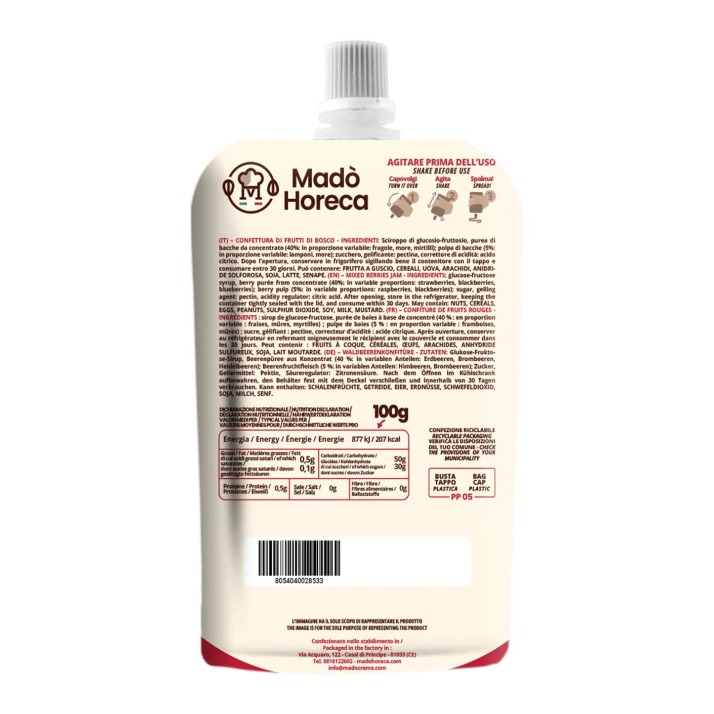 Madò Horeca - Confettura Premium Frutti di Bosco 45% Frutta in Doypack da 700g