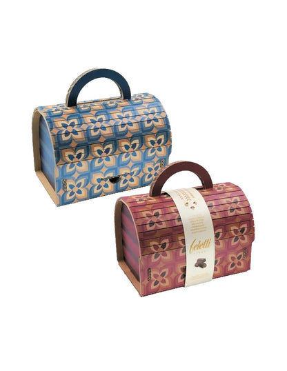 Scatola Bauletto Blu in Cartone con Chiusura e Manico - Design Geometrico Vintage