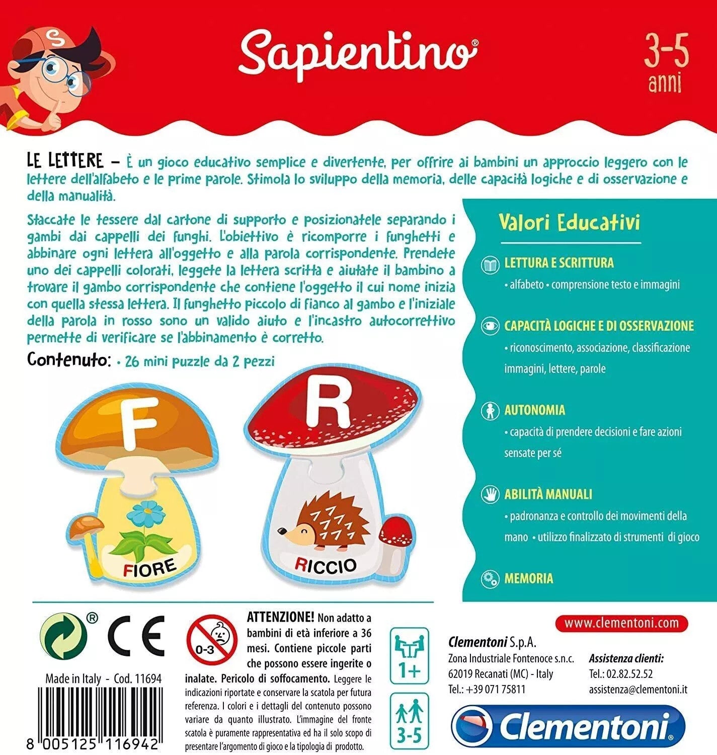 LE LETTERE Clementoni Sapientino Bambini 3 anni Imparare divertendosi Lettere