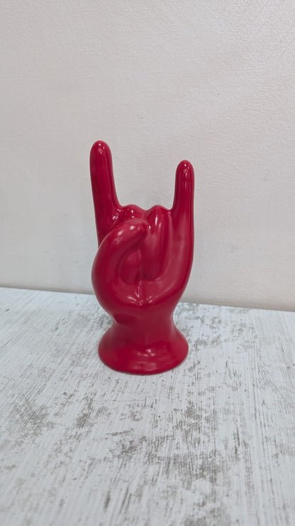 Scultura in Ceramica Rossa a Forma di Mano - Gesto Malocchio Corne