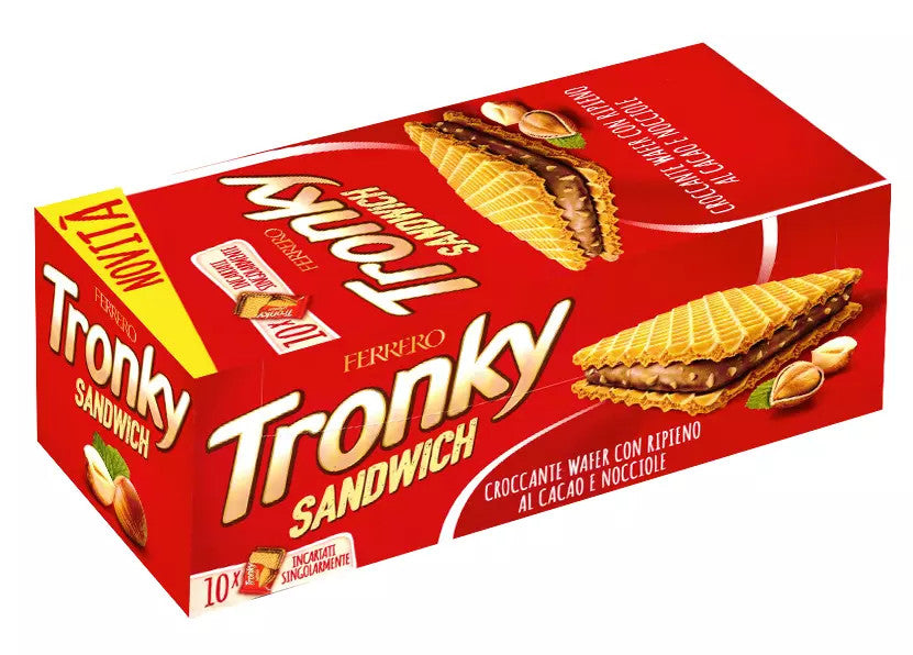 Ferrero Tronky Sandwich - Croccante Wafer con Ripieno al Cacao e Nocciole - Confezione da 10 Pezzi