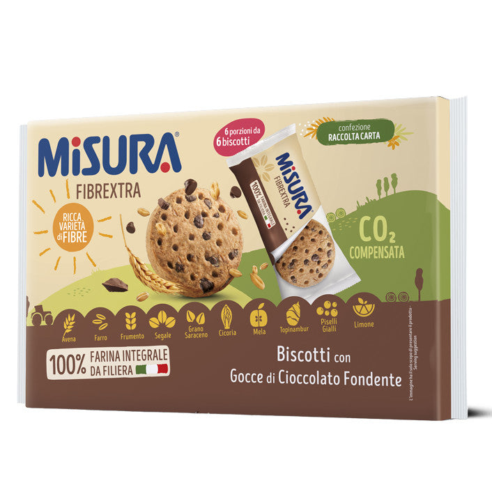 Misura Biscotti x2 Fibrextra Gocce di Cioccolato Fondente 100% Farina Integrale
