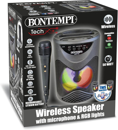 Bontempi Tech Wireless Speaker con Microfono e Luci RGB
